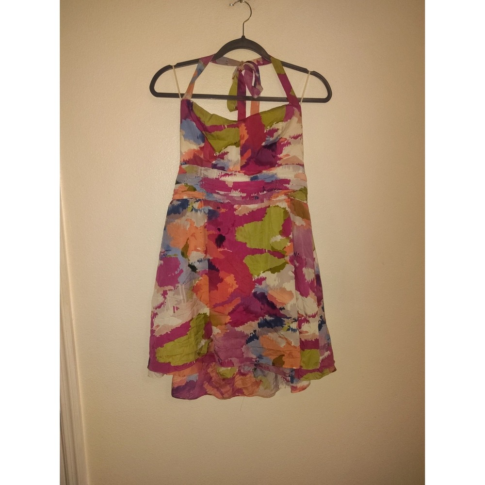 Guess Los Angeles‎ Abstract Print Halter Mini Dress Pink Multi Size 12